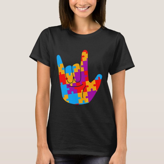 Camiseta Asl Love Sign Language Autism Awarsm Suporte Cu (Frente)