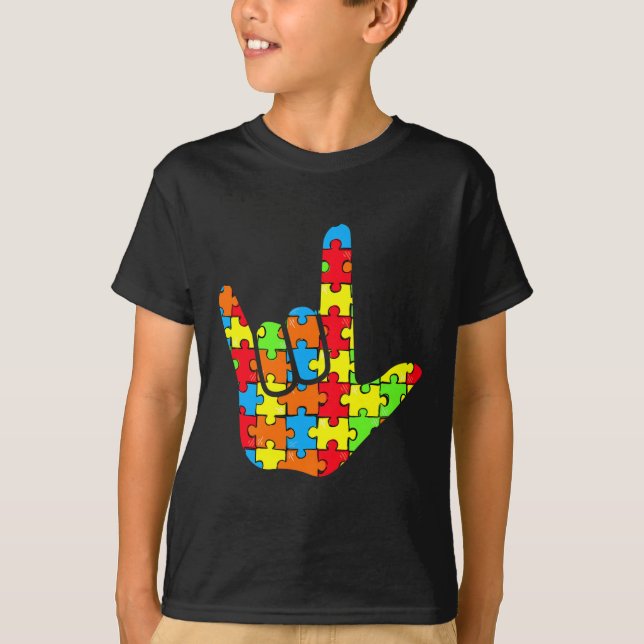 Camiseta ASL Love Sign Language Autismo Dar Consciência (Frente)