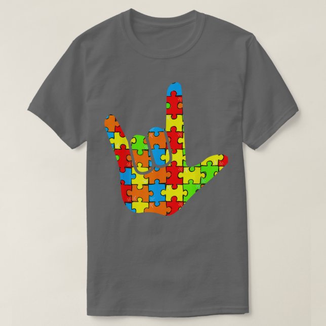 Camiseta ASL Love Sign Language Autismo Dar Consciência (Frente do Design)