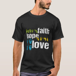 Camiseta Asl Shirt Faith Hope Amor Sinal Americano Colorido