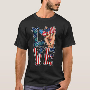 Camiseta Asl Sign Language I Love You American Flag 4th Of