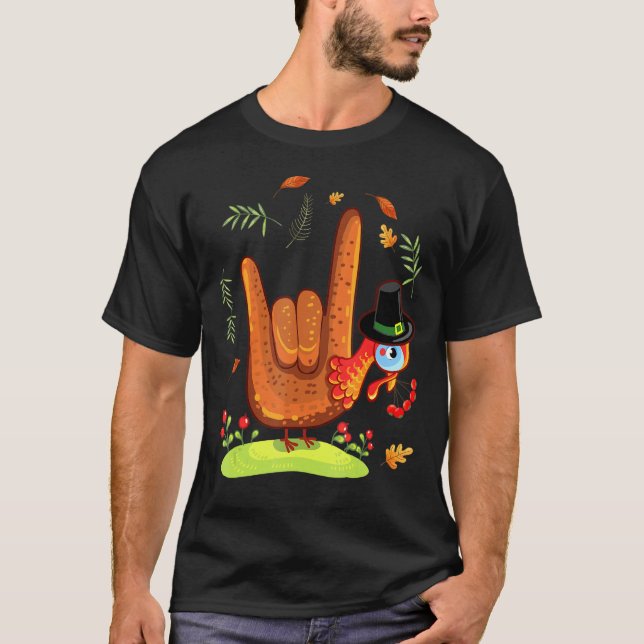 Camiseta Asl Tukey American Sign Language Turkey Figurume (Frente)