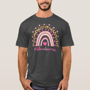 Camiseta Asma Consciência Coração Rosa Leopardo Arco-Íris A