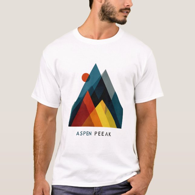 Camiseta Aspen Peak – Mid-Century Geometric Mountain Poster (Frente)