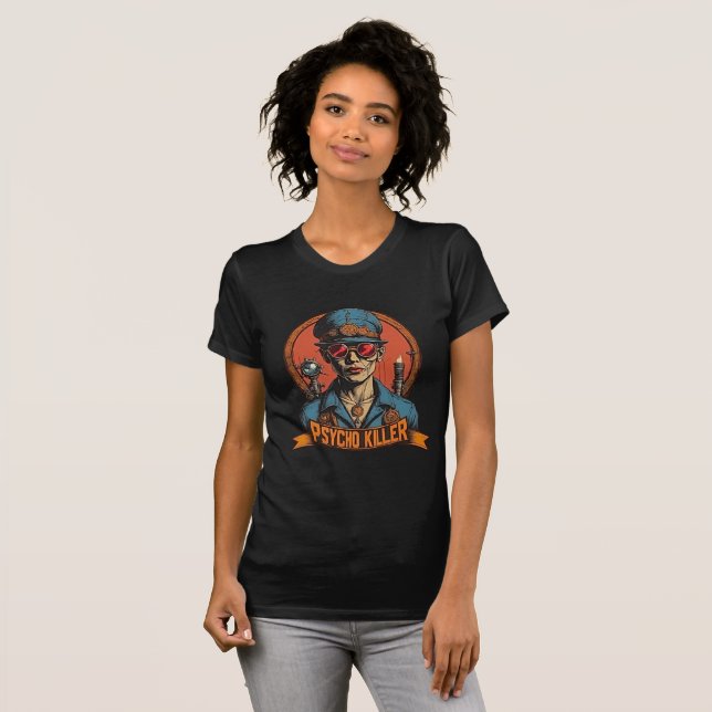 Camiseta Assassino Psycho - Steampunk Retro Comic Art (Frente Completa)