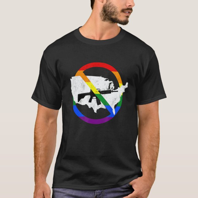 Camiseta Assault Weapon Ban Sign  Map of USA  Rainbow Flag  (Frente)