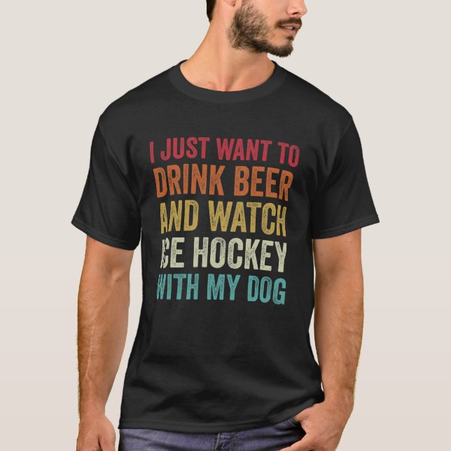 Camiseta Assista Ao Hóquei No Gelo Com Meu Cachorro Engraça (Frente)