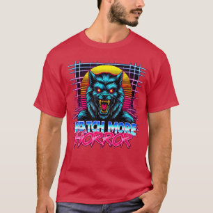 Camiseta Assista Mais Terror Retro Estilo Synthwave Anos 80