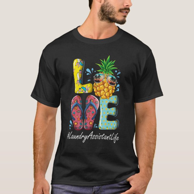 Camiseta Assistente de lavanderia Alô Feliz Verão Último Di (Frente)