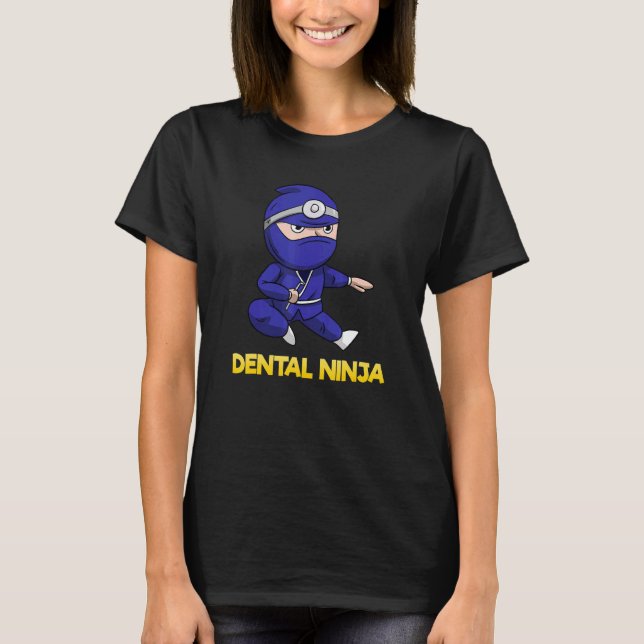 Camiseta Assistente Dental Clássico Dentista Ninja Dentes D (Frente)