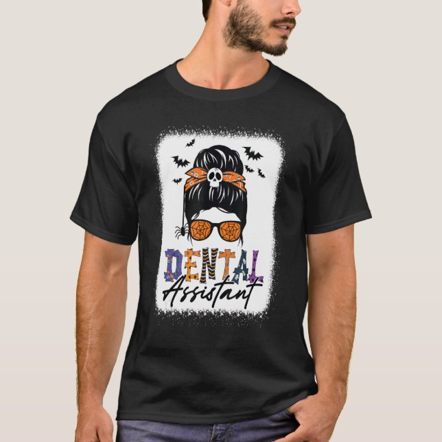 Camiseta Assistente Dentária Coque Desarrumado Assustador D (Frente)