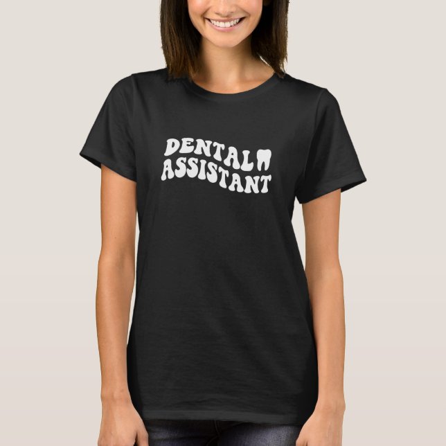 Camiseta Assistente Dentária Retro Groovy Da (Frente)