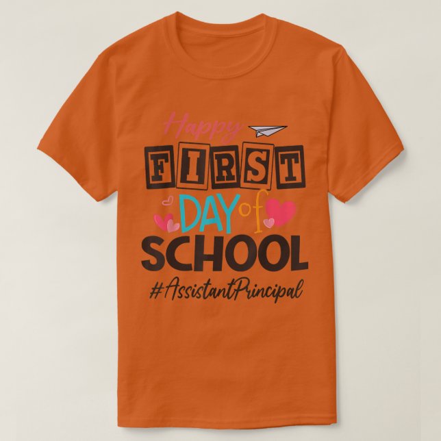 Camiseta Assistente Diretor Feliz Primeiro Dia de Volta Esc (Frente do Design)