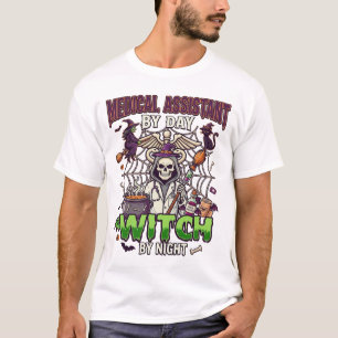 Camiseta Assistente Médico Bruxa Esqueleto Seringa Caldeirã