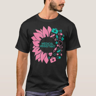 Camiseta Assistente médico Enfermagem com Flor de Girassol