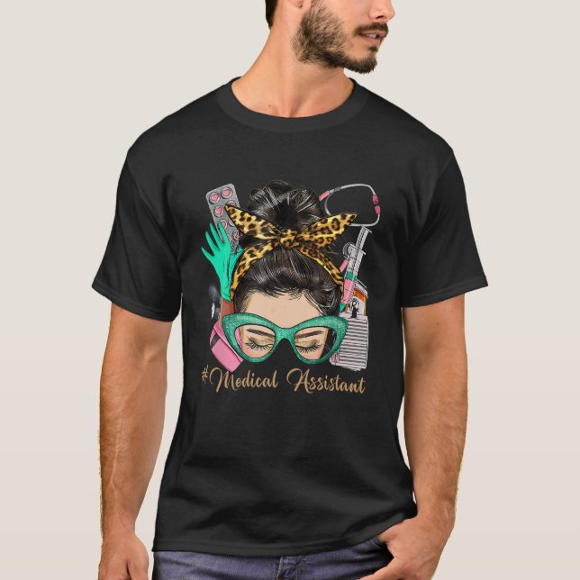 Camiseta Assistente médico Messy Bun Afro Hair Nurse Life H (Frente)