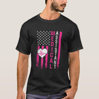 Camiseta Assistente Médico Oferece Pulso Coração Rosa Ameri