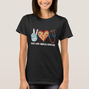 Camiseta Assistente Médico Peace Love Enfermeiro Hall de Cu