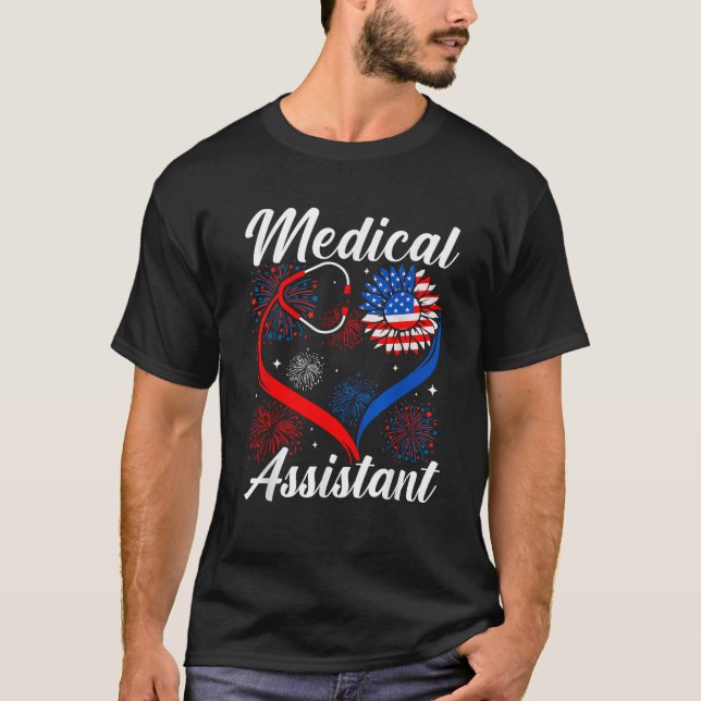 Camiseta Assistente Médico Sunflower American Flag 4th Of J (Frente)