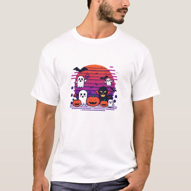 Camiseta Assombrada em Pixel – 8-bit para Hallowee (Frente)