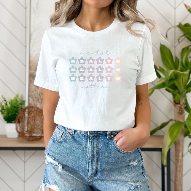 Camiseta Assuntos de Saúde Mental | Flores Retro Cinzas Fra (Mental Health Matters shirt | Retro Flowers French Gray | Aesthetic t-shirt)