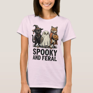 Camiseta Assustador E Feral Vintage Halloween Gato Coruja R
