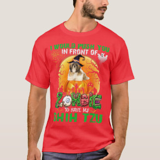 Camiseta Assustador Empurra-Te Em Frente Aos Zumbis Para Sa
