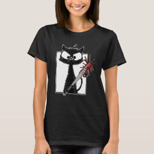 Camiseta Assustador Feliz Dia das Bruxas Gato Preto Mulhere