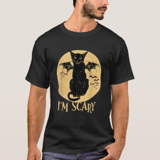 Camiseta Assustador Gato Preto Gritante à Lua
