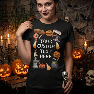 Camiseta Assustador Halloween Adicione Seu Texto Personaliz