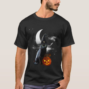 Camiseta Assustador Halloween Black Witch Hat E Pumpkin