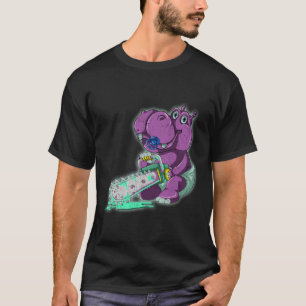 Camiseta Assustador Hippo Assustador Vaporwave Animal Chain