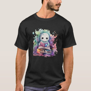 Camiseta assustador livro de cor d'água lendo fantasma