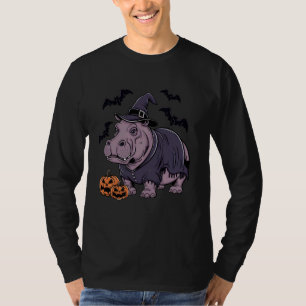 Camiseta Assustador Pumpkin Bat Engraçado Bruxa Hat Hippopo