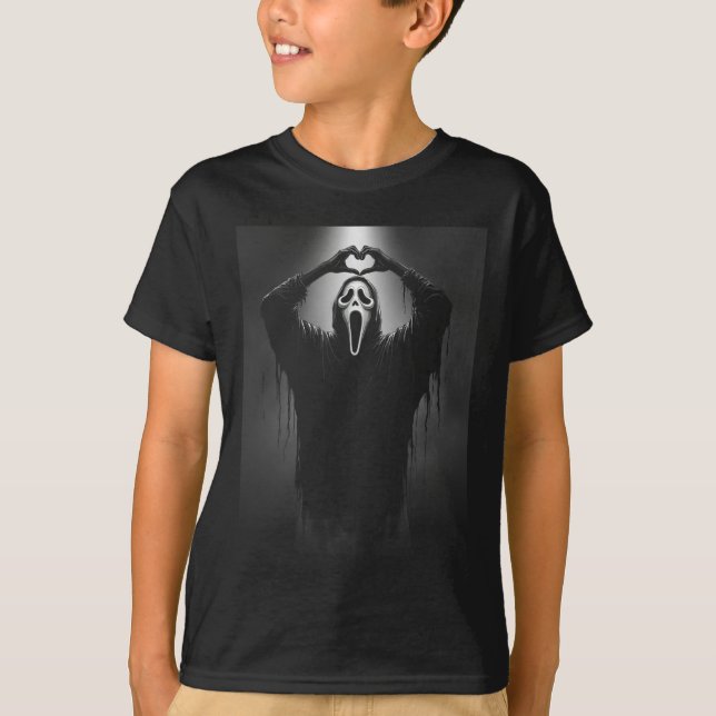 Camiseta Assustador Rosto Assustador O Coração Fantasma Mão (Frente)