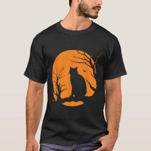 Camiseta Assustador Vintage Halloween Black Cat Figurume Re