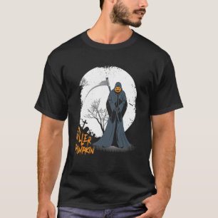 Camiseta Assustadora Cara de Abóbora Jack O' Lanterna Grim