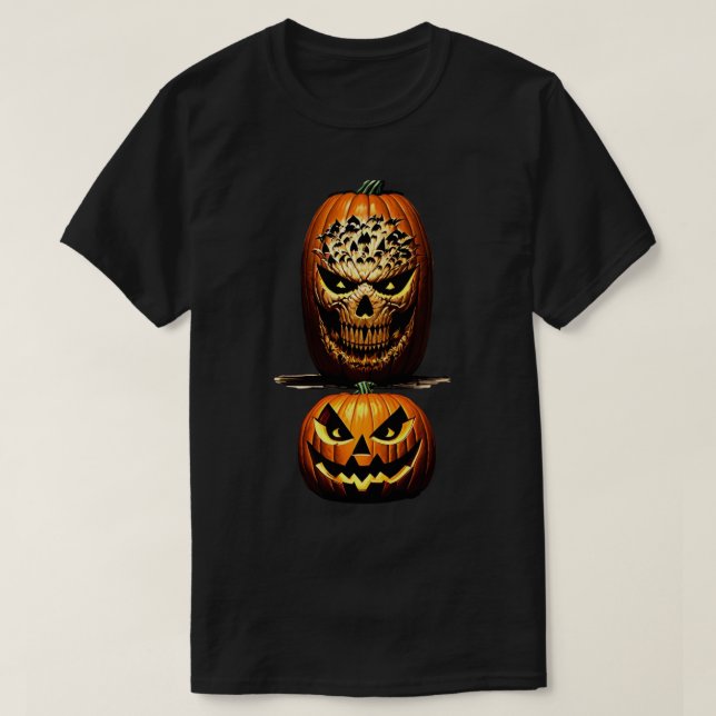Camiseta Assustadora de Abóbora de Halloween (Frente do Design)