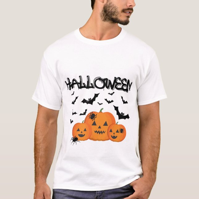 Camiseta Assustadora de Abóboras e Morcegos de Hal (Frente)