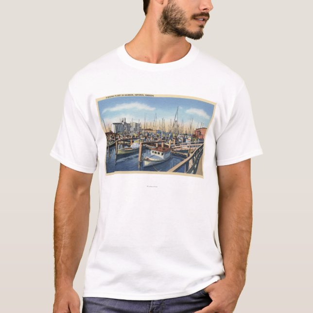 Camiseta Astoria, Oregon - frota pesqueira no porto (Frente)