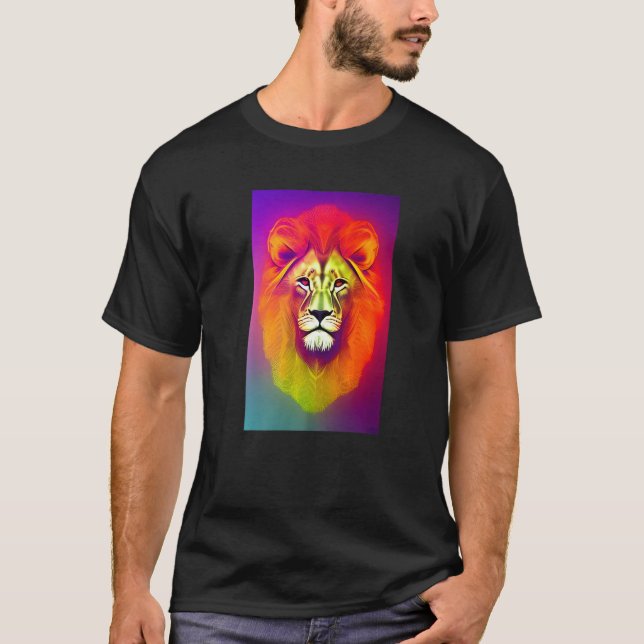 Camiseta Astral Lion Retrato Psicodélico Triquete Cósmico (Frente)