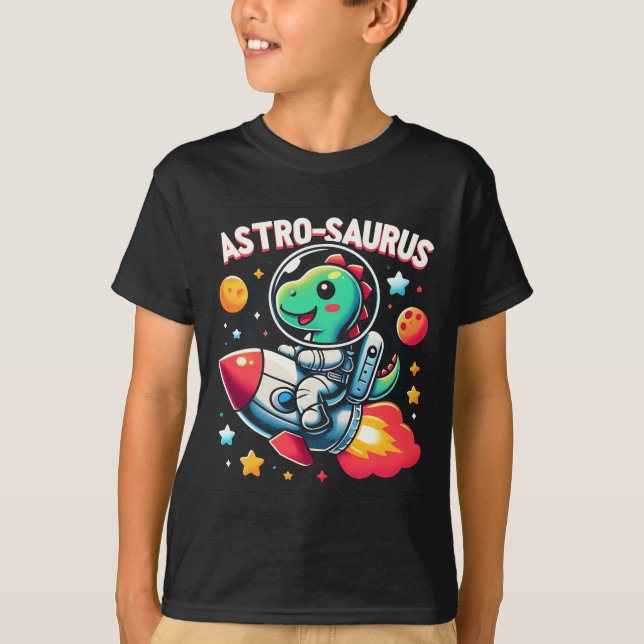 Camiseta Astro-sauro infantil - Astronauta Dinossauro Adorá (Frente)