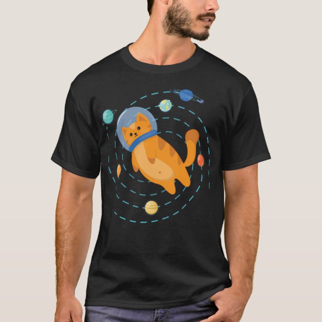 Camiseta Astrocat - Astronauta Gato Com Planetas (Frente)