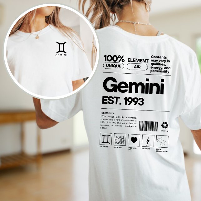 Camiseta Astrologia Zodíaca Personalizada Gemini Aniversári (Criador carregado)
