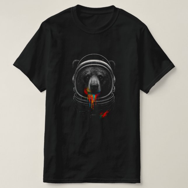 Camiseta Astronaut Bear with Neon Paint Drips – Cosmic Anim (Frente do Design)