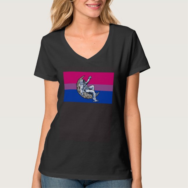 Camiseta Astronaut Bisexual Pride Flag Crescent Moon Outer  (Frente)