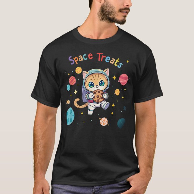 Camiseta Astronaut Cat Space Treats Design (Frente)