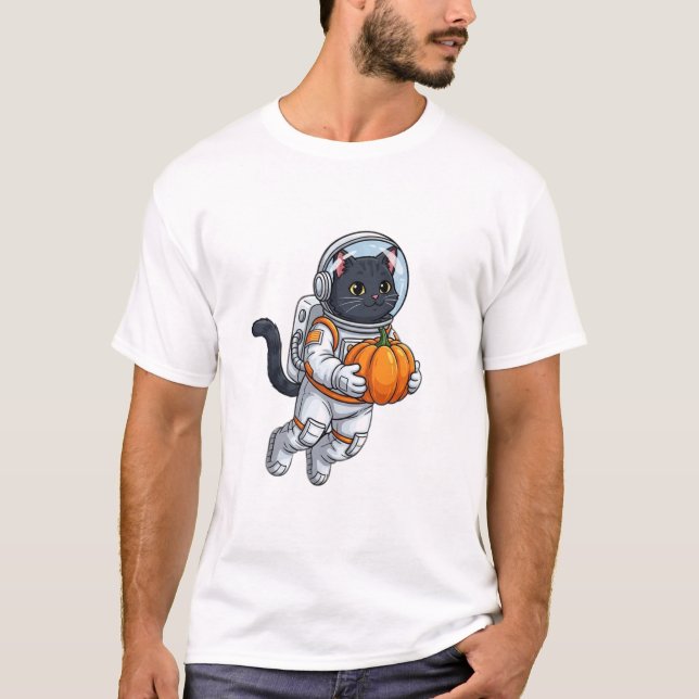 Camiseta Astronaut Cat with Pumpkin (Frente)
