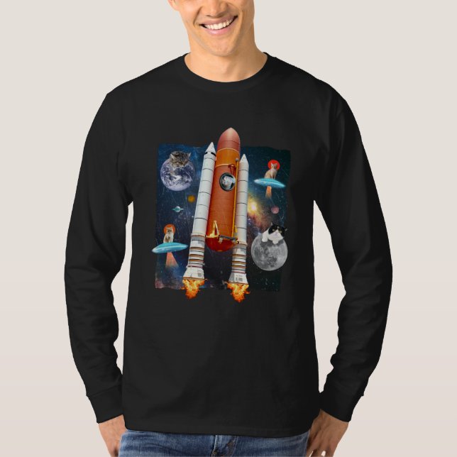 Camiseta Astronaut Cats In Outer Space Meow Spaceship UFO K (Frente)
