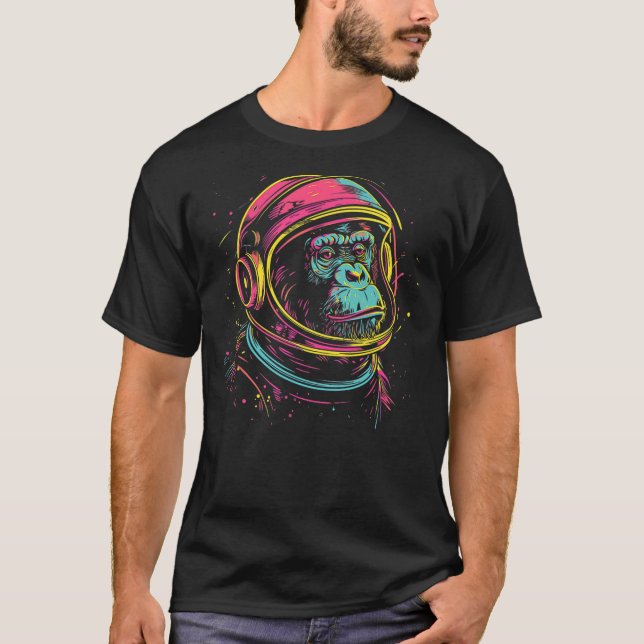 Camiseta Astronaut Chimp Monkey, Spaceman Chimp Neon design (Frente)